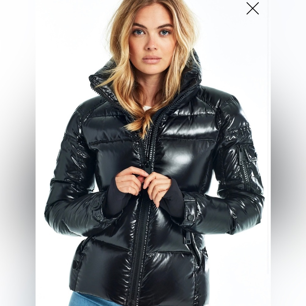 SAM. Shiny Black Puffer Jacket with High Collar size small